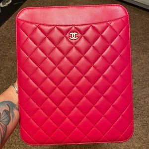 CHANEL CC Brown Quilted Leather iPad Cover Case